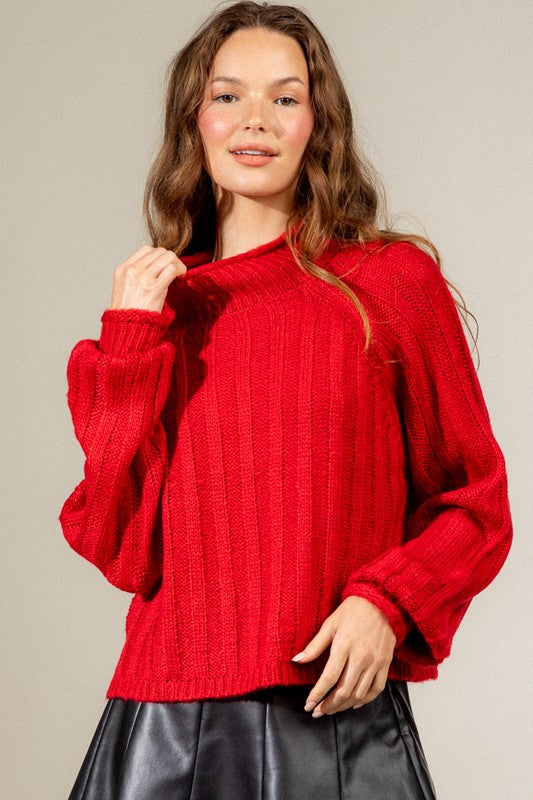 Cozy Ribbed Highneck Sweater Red